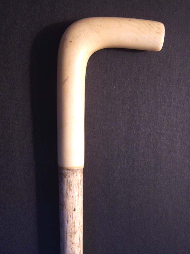 A 19th century ANTIQUE Whalebone Walking Stick with Elephant Ivory Handle having the initials 'WB'